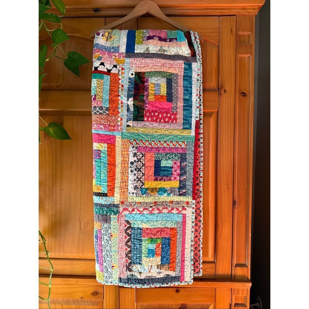 Covered in Love Scrappy Log Cabin Quilt – 55” x 65” Handmade Throw”